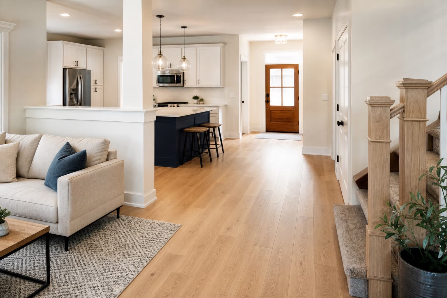 Bright family room with durable fresh flooring