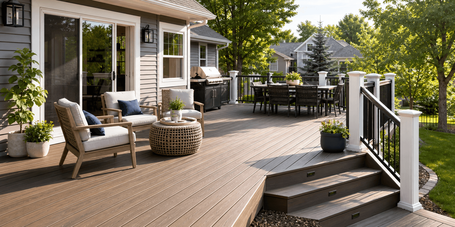 Clean suburban home exterior with approachable neighborhood landscaping